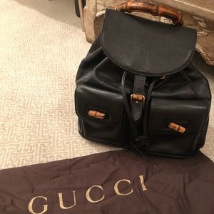 Vintage black leather Gucci backpack